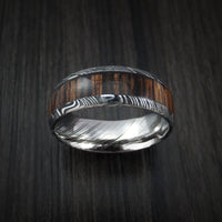 Kuro Damascus Steel Ring with Hardwood Inlay Custom Made Band