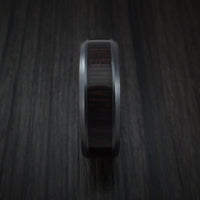 Black Zirconium and WOOD Ring inlaid with WENGE WOOD Custom Made to Any Size and Optional Wood Types