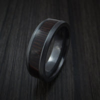 Black Zirconium and WOOD Ring inlaid with WENGE WOOD Custom Made to Any Size and Optional Wood Types