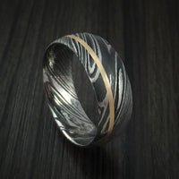 Kuro Damascus Steel Ring and 14k Yellow Gold Wedding Band Genuine Craftsmanship Custom Made