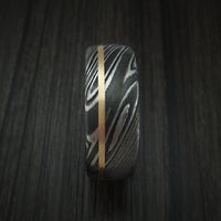 Kuro Damascus Steel Ring and 14k Yellow Gold Wedding Band Genuine Craftsmanship Custom Made
