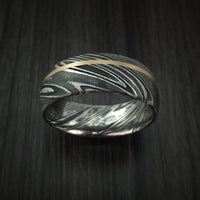 Kuro Damascus Steel Ring and 14k Yellow Gold Wedding Band Genuine Craftsmanship Custom Made