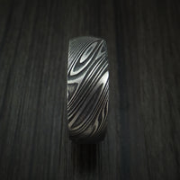 Kuro Damascus Steel Ring with Hardwood Sleeve Custom Made Wood Band