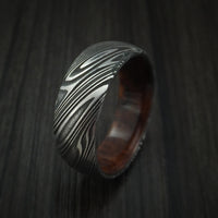 Kuro Damascus Steel Ring with Hardwood Sleeve Custom Made Wood Band