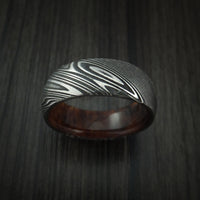 Kuro Damascus Steel Ring with Hardwood Sleeve Custom Made Wood Band