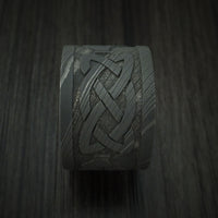 Wide Damascus Steel Celtic Irish Claddagh Ring Hands Clasping Heart Band Carved