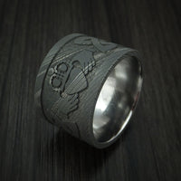 Wide Damascus Steel Celtic Irish Claddagh Ring Hands Clasping Heart Band Carved