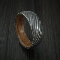 Kuro Damascus Steel Ring with Hardwood Sleeve Custom Made Wood Band