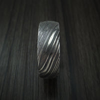 Kuro Damascus Steel Ring with Hardwood Sleeve Custom Made Wood Band