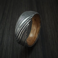 Kuro Damascus Steel Ring with Hardwood Sleeve Custom Made Wood Band