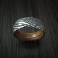 Kuro Damascus Steel Ring with Hardwood Sleeve Custom Made Wood Band