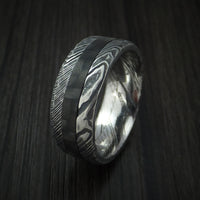Kuro Damascus Steel and Carbon Fiber Ring Custom Made Hammered Band