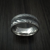 Kuro Damascus Steel and Carbon Fiber Ring Custom Made Hammered Band