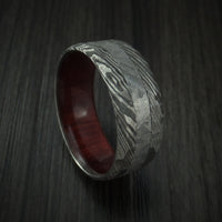 Damascus Steel and Gibeon Meteorite Hammered Ring with Hardwood Sleeve Custom Made Band