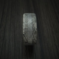 Damascus Steel and Gibeon Meteorite Hammered Ring with Hardwood Sleeve Custom Made Band