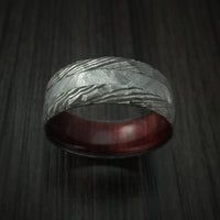 Damascus Steel and Gibeon Meteorite Hammered Ring with Hardwood Sleeve Custom Made Band