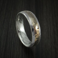 Kuro Damascus Steel and 14K White Gold Mokume Gane Shakudo Inlay Custom Made Band