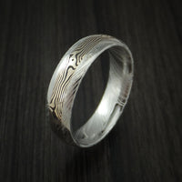 Kuro Damascus Steel and 14K White Gold Mokume Gane Shakudo Inlay Custom Made Band