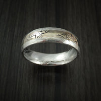 Kuro Damascus Steel and 14K White Gold Mokume Gane Shakudo Inlay Custom Made Band