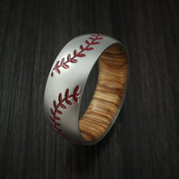 Cobalt Chrome Double Stitch Baseball Ring with Wood Sleeve and Bead Blast Finish