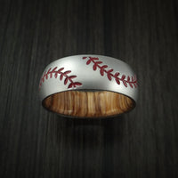 Cobalt Chrome Double Stitch Baseball Ring with Wood Sleeve and Bead Blast Finish