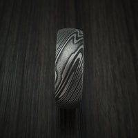 Kuro Damascus Steel Ring with Zebra Wood Hardwood Sleeve Custom Made Wood Band