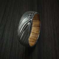 Kuro Damascus Steel Ring with Zebra Wood Hardwood Sleeve Custom Made Wood Band