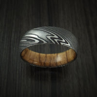 Kuro Damascus Steel Ring with Zebra Wood Hardwood Sleeve Custom Made Wood Band
