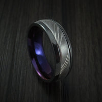 Black Titanium or Black Zirconium Custom Men's Ring with a Damascus Steel Inlay and an Anodized Interior