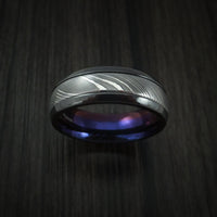 Black Titanium or Black Zirconium Custom Men's Ring with a Damascus Steel Inlay and an Anodized Interior