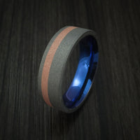 Titanium Anodized Ring with Copper Inlay Wedding Band Any Size Sandblast Finish