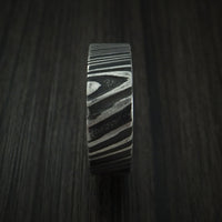 Kuro Damascus Steel Ring with Red Heart Wood Hardwood Sleeve Custom Made Wood Band