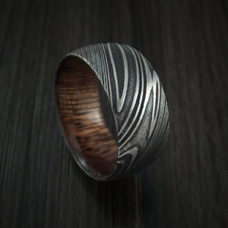 Kuro Damascus Steel Ring with Koa Wood Hardwood Sleeve Custom Made Wood Band