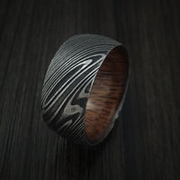 Kuro Damascus Steel Ring with Koa Wood Hardwood Sleeve Custom Made Wood Band