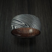 Kuro Damascus Steel Ring with Koa Wood Hardwood Sleeve Custom Made Wood Band