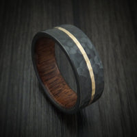 Black Titanium Ring with 14K Gold and Wood Sleeve Custom Made Band