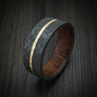Black Zirconium Ring with 14K Gold and Wood Sleeve Custom Made Band