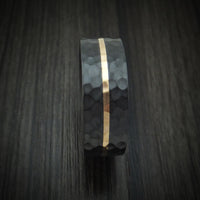 Black Zirconium Ring with 14K Gold and Wood Sleeve Custom Made Band