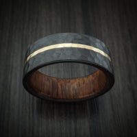 Black Titanium Ring with 14K Gold and Wood Sleeve Custom Made Band