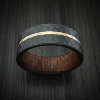 Black Zirconium Ring with 14K Gold and Wood Sleeve Custom Made Band