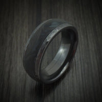 Black Titanium Hammered Ring with Forged Carbon Fiber Inlay Band