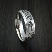 Cobalt Chrome Celtic Band Irish Knot Cross Ring Carved Pattern Design