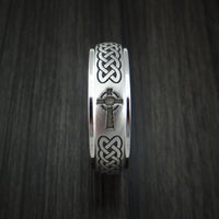 Cobalt Chrome Celtic Band Irish Knot Cross Ring Carved Pattern Design