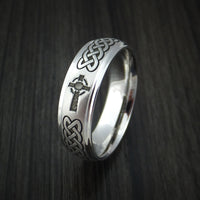 Cobalt Chrome Celtic Band Irish Knot Cross Ring Carved Pattern Design