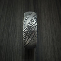 Kuro Damascus Steel Ring with Ancient Kauri Hardwood Sleeve Custom Made Wood Band