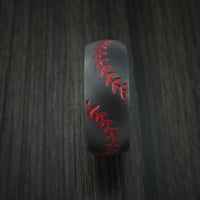 Black Zirconium Double Stitch Baseball Ring with Custom Color and Hardwood Sleeve