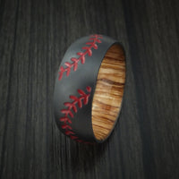 Black Zirconium Double Stitch Baseball Ring with Custom Color and Hardwood Sleeve