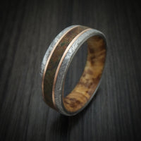 Gibeon Meteorite and Dinosaur Ring with 14k Rose Gold and Wood Sleeve Custom Made