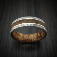 Gibeon Meteorite and Dinosaur Ring with 14k Rose Gold and Wood Sleeve Custom Made