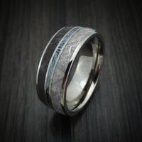 Titanium Ring with Dinosaur Bone and Gibeon Meteorite and M3 Mokume Inlay Custom Made Band